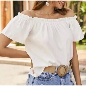 Jude Connally White Off-Shoulder Ruffle Sleeve Top Size S NWOT